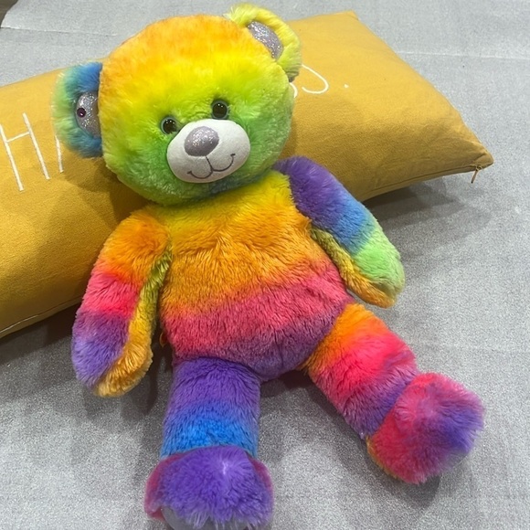 Build-A-Bear Other - Build A Bear Rainbow Tie Dye Neon Teddy 16" Sparkly Nose Ears Paws Retired 2014